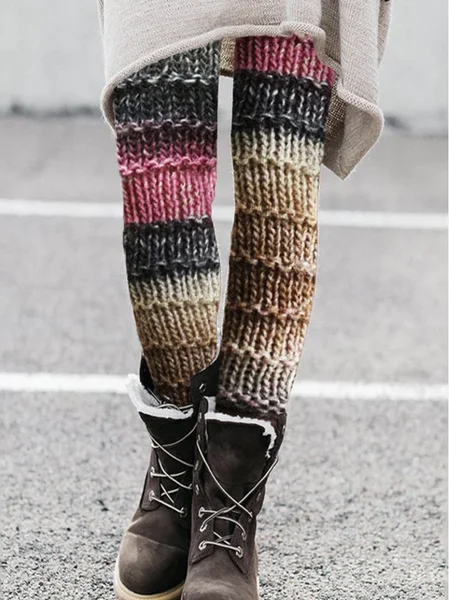 

Color blocked sweater, knitted texture base pants, Multicolor, Leggings