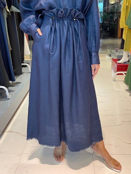 Casual Loose Plain Maxi Skirt, Deep blue, Skirts