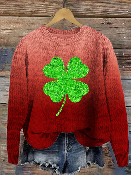 

Women's St. Patrick's Day Shamrock Festive Sweater, Red, Sweaters