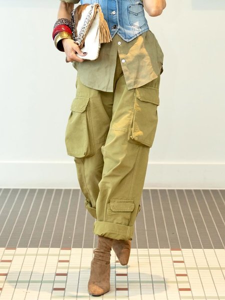 

Casual Daily Plain Pockets Cargo Pants, As picture, Pants