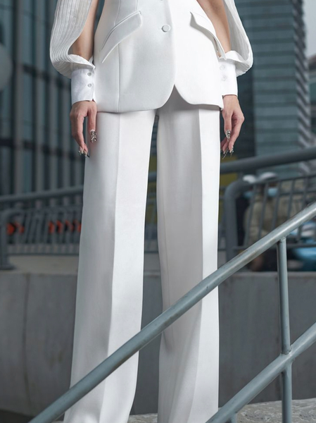 Urban Plain Straight Pants, White, Pants