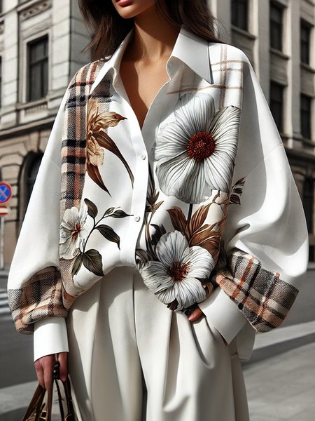 

Urban Floral Shirt Collar Loosen Shirt, As picture, Blouses and Shirts