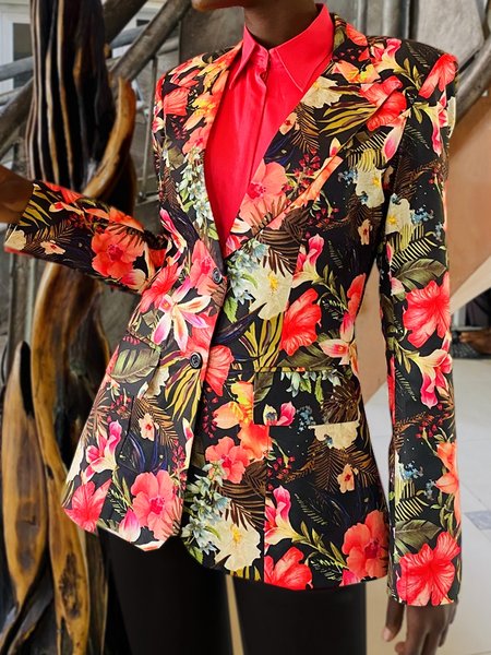

Urban Printing Floral Lapel Collar Blazer, As picture, Jackets