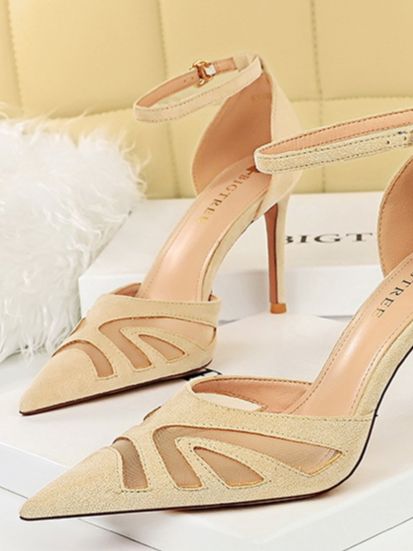 Faux Suede Elegant Flat, Apricot, Heels