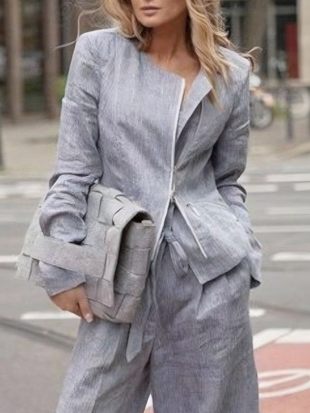 

Casual Zipper Plain Jacket, As picture, Jackets