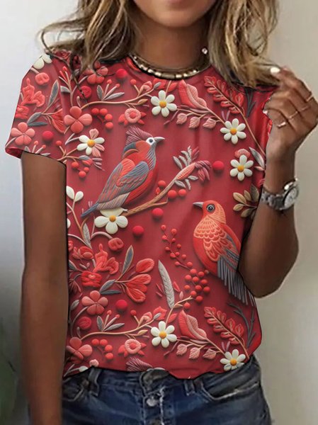 

Vintage Animal Crew Neck Short Sleeve T-shirt, Red, T-shirts