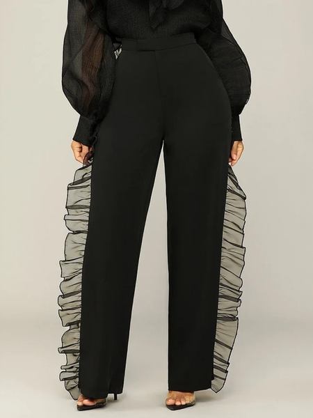 Urban Plain Straight Mesh Pants Fashion Pants, Black, Pants
