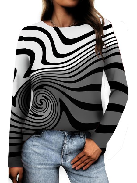 

Vintage Plaid Crew Neck Long Sleeve T-shirt, Gray, T-shirts