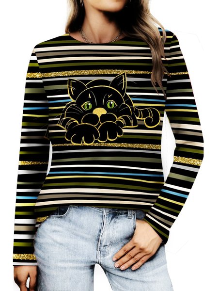 

Vintage Plaid Crew Neck Long Sleeve T-shirt, Black, T-shirts