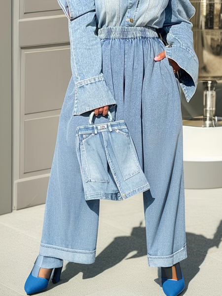 Loose Plain Pockets Casual Jeans, Blue, Jeans