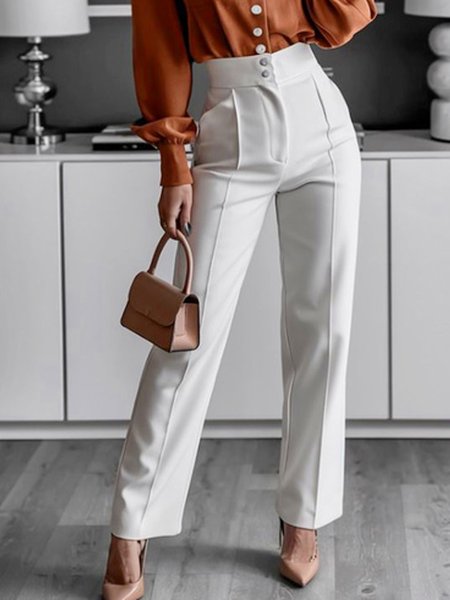 Urban Plain Slim Fit Pants, White, Pants