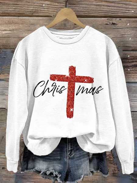 

Retro Christmas Faith Cross Print Sweatshirt, White, Hoodies&Sweatshirts