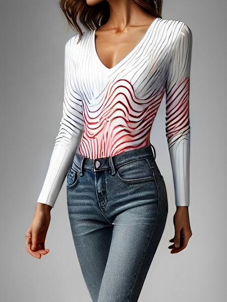 

High Elasticity Urban Chevron T-shirt, As picture, Tees