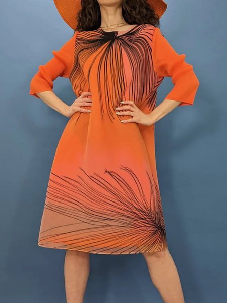 

Urban Abstract Stripes Crew Neck Midi Dress, Orange, Midi Dresses