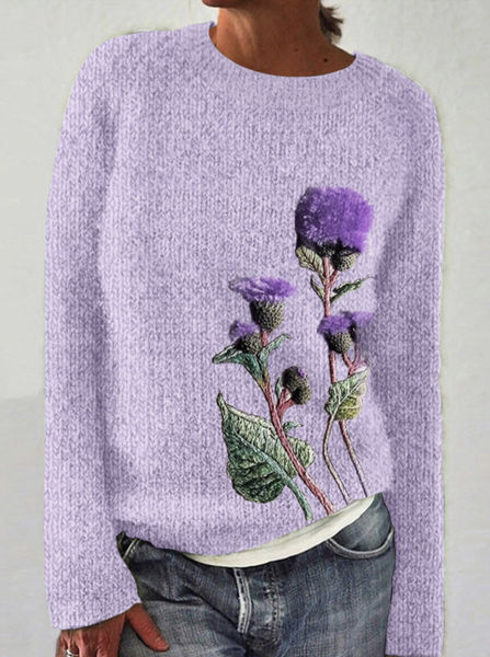 

Scottish thistle round neck pullover sweater, Light purple, Sweaters