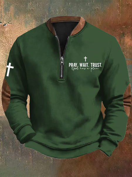 

Men's Vintage Pray Wait Trust God Has A Plan Printed Sweatshirt, Green, Hoodies&Sweatshirts