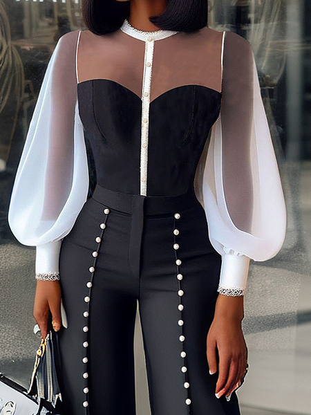 Urban Color Block Shirt, Black-white, Blouses and Shirts