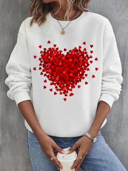 

Women's Crew Neck Heart/Cordate Casual Spring/Fall Long Sleeve Sweatshirt, White, Sweatshirts & Hoodies