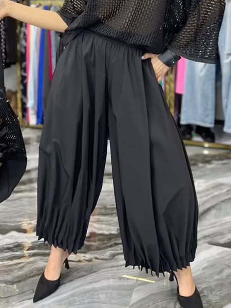 

Casual Plain Loose Bloomers Pants, Black, Pants