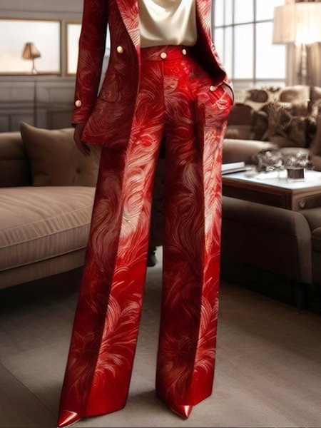 Elegant Random Print Wide Leg Pants, Red, Pants
