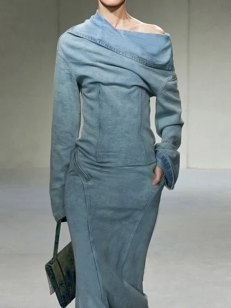 

Urban Plain Irregular Craftsmanship Denim Top, Light blue, Blouses and Shirts