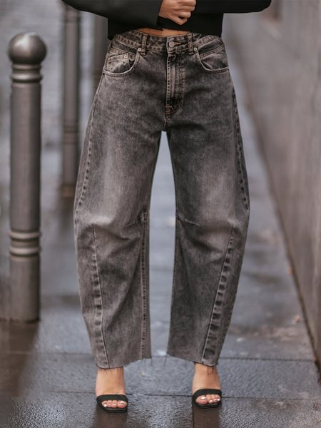 Loose Plain Casual Denim Jeans, As picture, Jeans