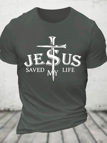 

Jesus Saved My Life Cotton T-Shirt, Deep gray, T-shirts