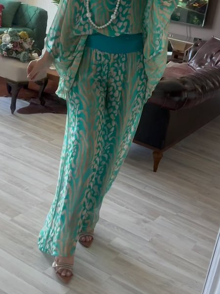 Vacation Random Print Straight Pants, As picture, Pants