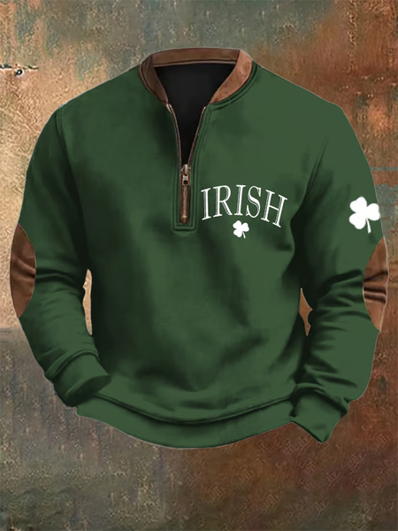 

Mens St. Patrick's Day Irish Print Zipper Collar Sweatshirt, Green, Hoodies&Sweatshirts