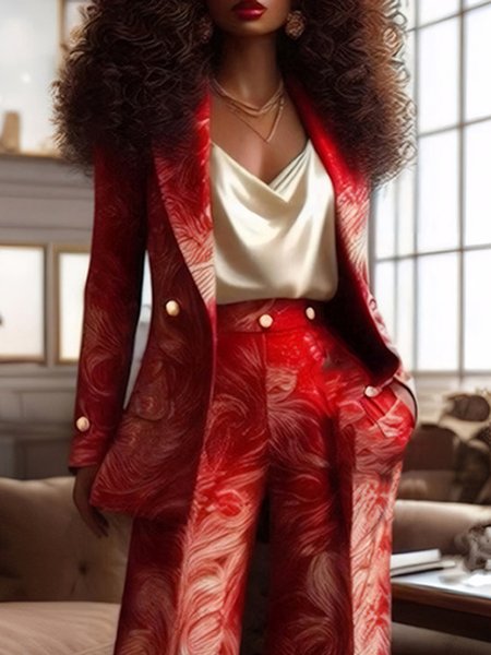 

Elegant Random Print Lapel Collar Blazer, Red, Blazers