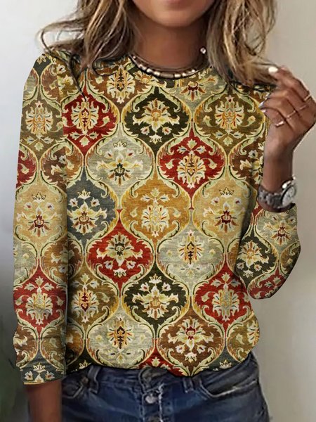 

Vintage Plaid Crew Neck Long Sleeve T-shirt, Khaki, T-shirts