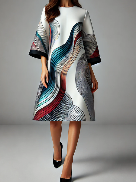 

Elegant Abstract Geometry Knee Length Dress, As picture, Midi Dresses