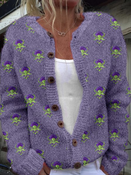 

Scottish thistle knit sweater cardigan, Purple, Cardigans