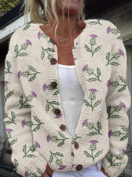 

Scottish Thistle Art Knitted Sweater Cardigan, Apricot, Cardigans