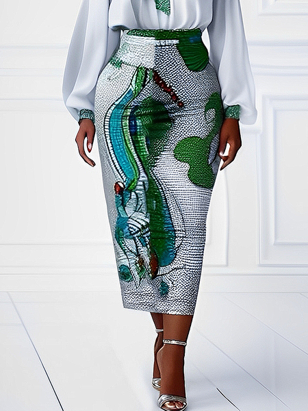 Elegant Printing Random Print Midi Skirt, As picture, Skirts