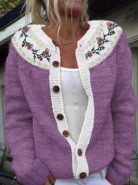 

Scottish thistle color blocked knit sweater cardigan, Purple, Cardigans
