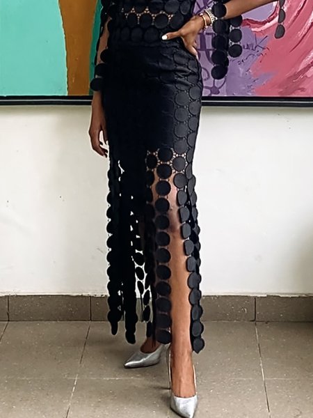 

Elegant Tassel Plain Maxi Skirt, Black, Skirts