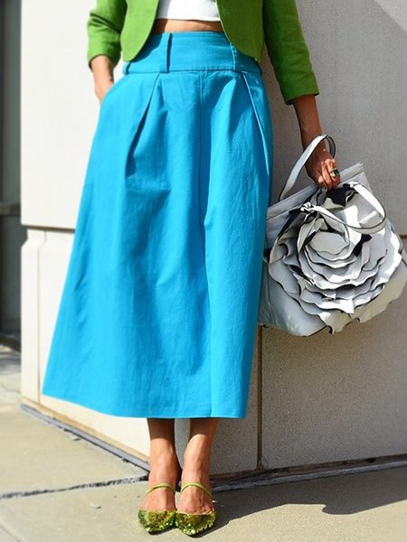 

Urban High Waist Plain Midi Skirt, Blue, Skirts