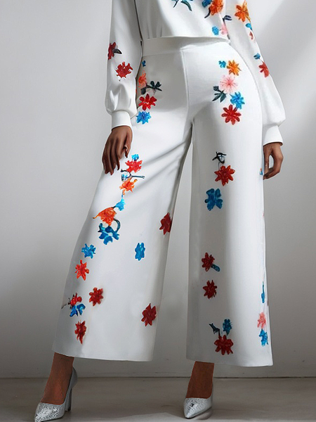 

Urban Floral Wide Leg Pants Pant, As picture, Pants