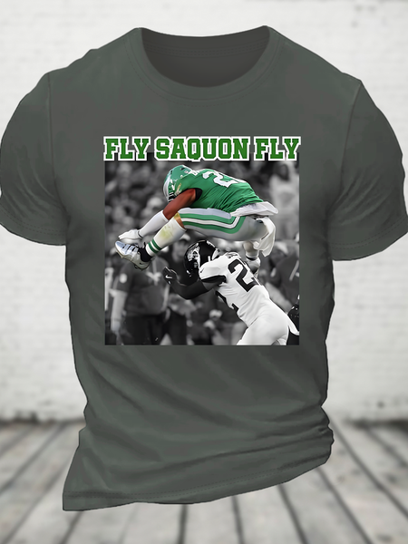 

Fly Saquon Fly Eagles Barkley Cotton T-shirt, Deep gray, T-shirts