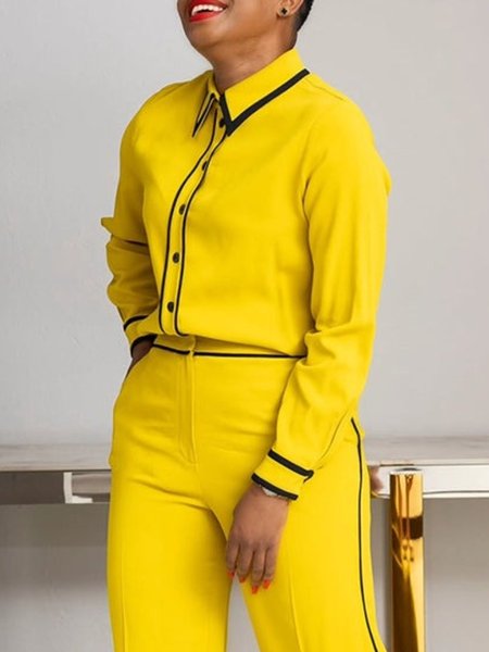 

Urban Color Block Shirt Collar Shirt, Yellow, Blouses and Shirts