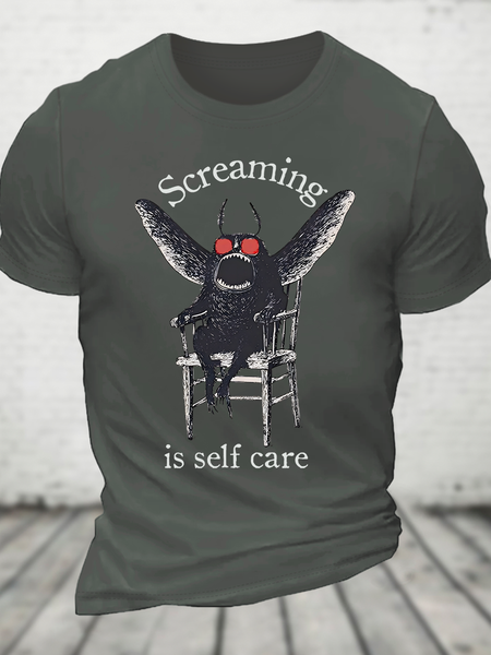 

Mothman Screaming Is Self Care Cotton T-shirt, Deep gray, T-shirts