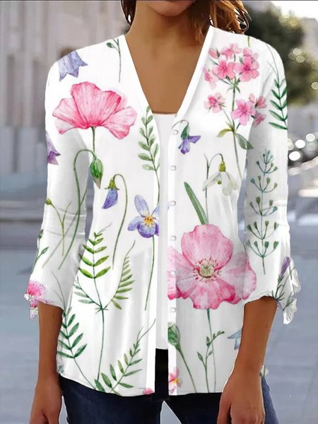 

Women's Floral Regular Loose Kimono, White, Cardigans
