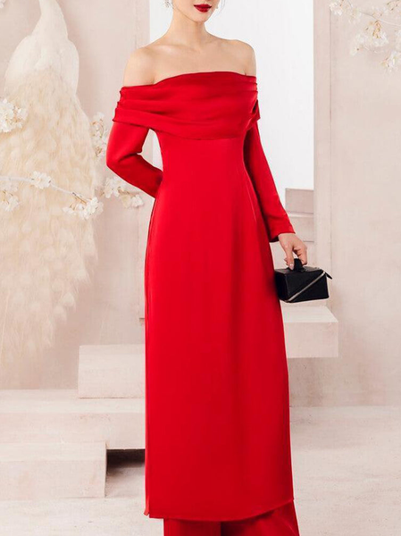 

Elegant Plain Cold Shoulder Blouse, Red, Blouses and Shirts