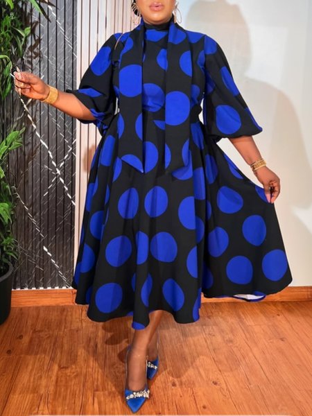 

Urban Polka Dots Mock Neck Midi Dress, Blue, Midi Dresses