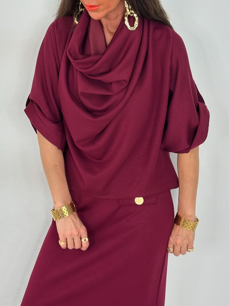 

Urban Plain Cowl Neck Blouse, As picture, Blouses and Shirts