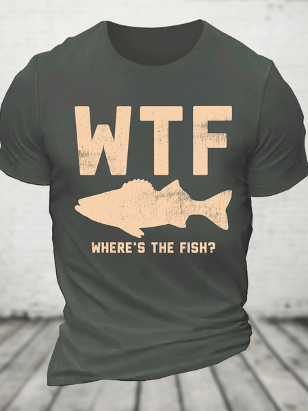 Wtf Where's The Fish, Mens Fishing Cotton T-Shirt, Deep gray, T-shirts