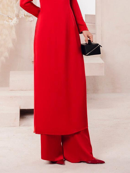

Elegant Plain Straight Fashion Pants, Red, Pants