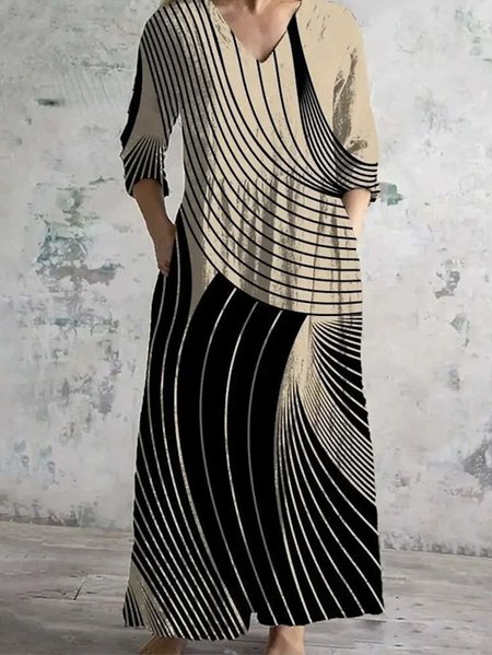 

Women Floral V Neck Long Sleeve Comfy Vintage Maxi Dress, Khaki, Maxi