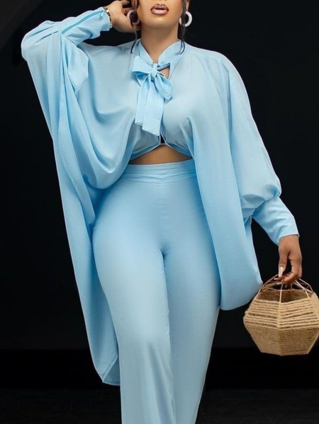 

Urban Plain Bow Balloon Sleeve Blouse, Blue, Blouses and Shirts